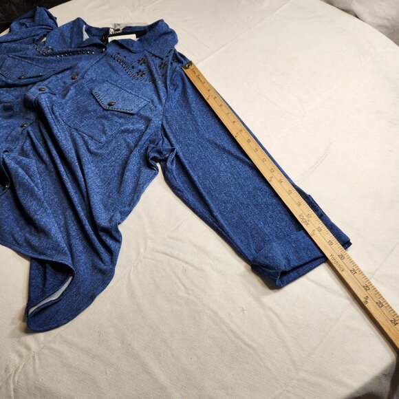 Slim Factor Womens Size 2 X Top Button Up Blouse Stretch,Roll Tab Plus Blue -23 - Picture 11 of 13